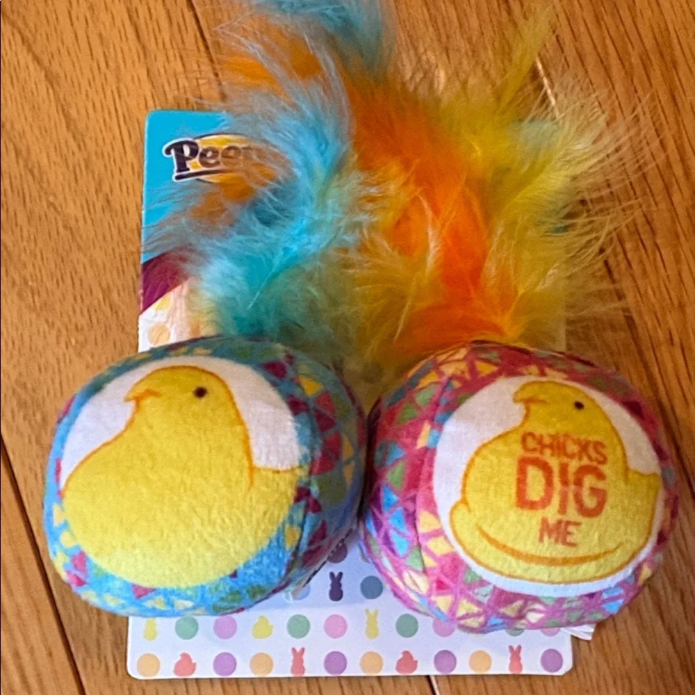 PEEPS Cat Toys Plush bunnies & Jingle Balls. Chick w/egg & pack of toys